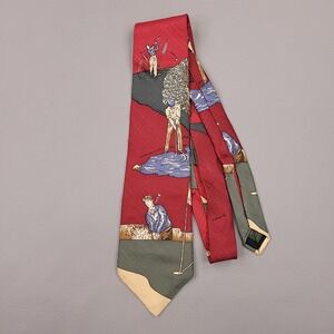 St. Andrews Golf Collection Tie Mens Red All Silk Golf Novelty Print Made USA